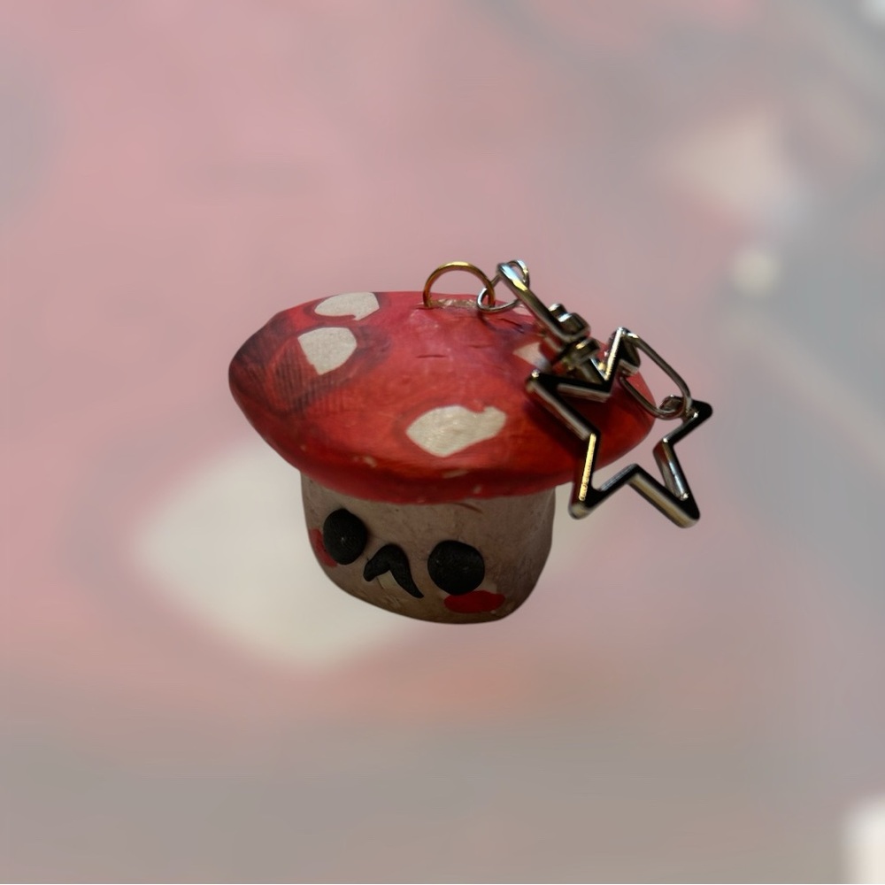 Red and White Ceramic Mushroom Art Piece